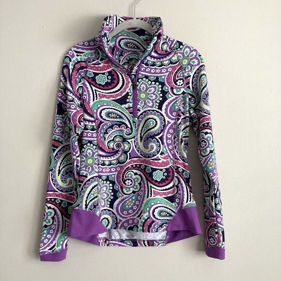 Peter Millar Quarter Zip Performance Pullover Womens XS Purple Paisley Golf - Picture 1 of 8